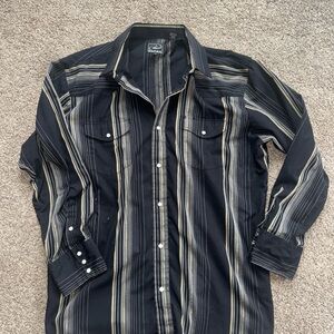 Roper Men's 2XL Black Gold White Striped Shirt Button Down EUC